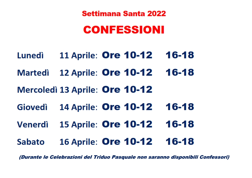 Settimana Santa 2022 – Confessioni