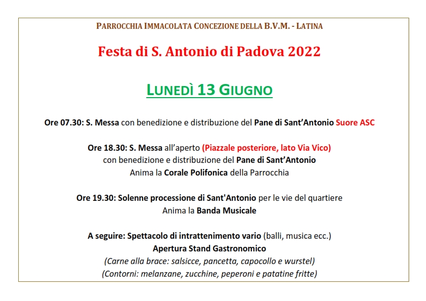 Festa Sant’Antonio 2022 – Programma odierno