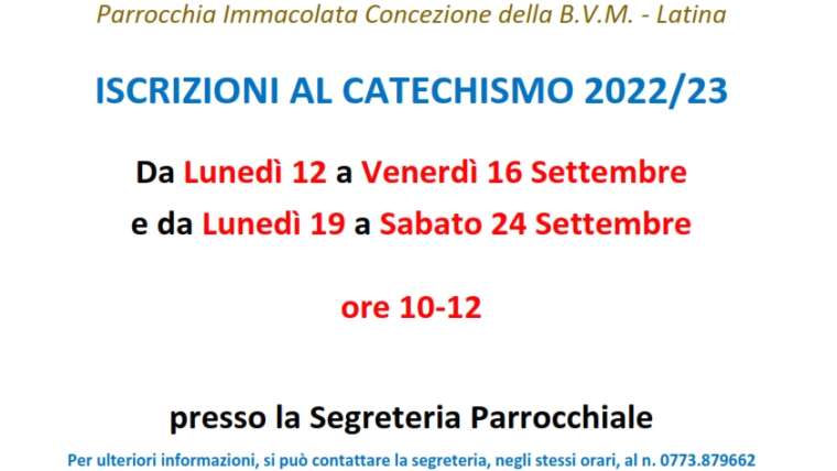 Iscrizioni Catechismo 2022-2023
