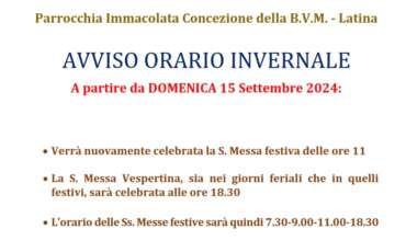 AVVISO – Orario invernale celebrazioni